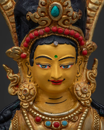 Newari artisan Naga Kanya sculpture from Patan Nepal with semi-precious stones.