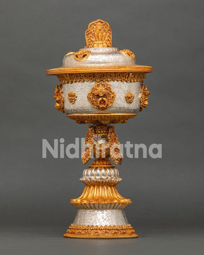 Newari Crafted Copper Butter Lamp for Buddhist Daily Ritual Offerings and Altars