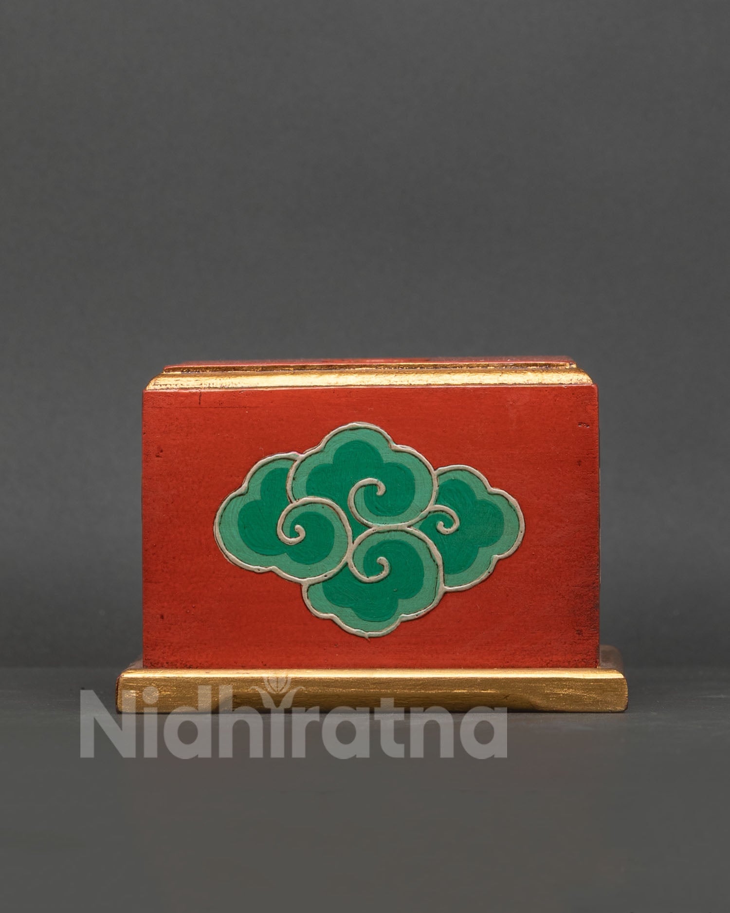 Newari hand painted Tibetan tissue box with solid wood and floral artwork