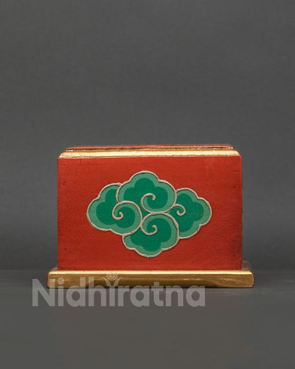 Newari hand painted Tibetan tissue box with solid wood and floral artwork