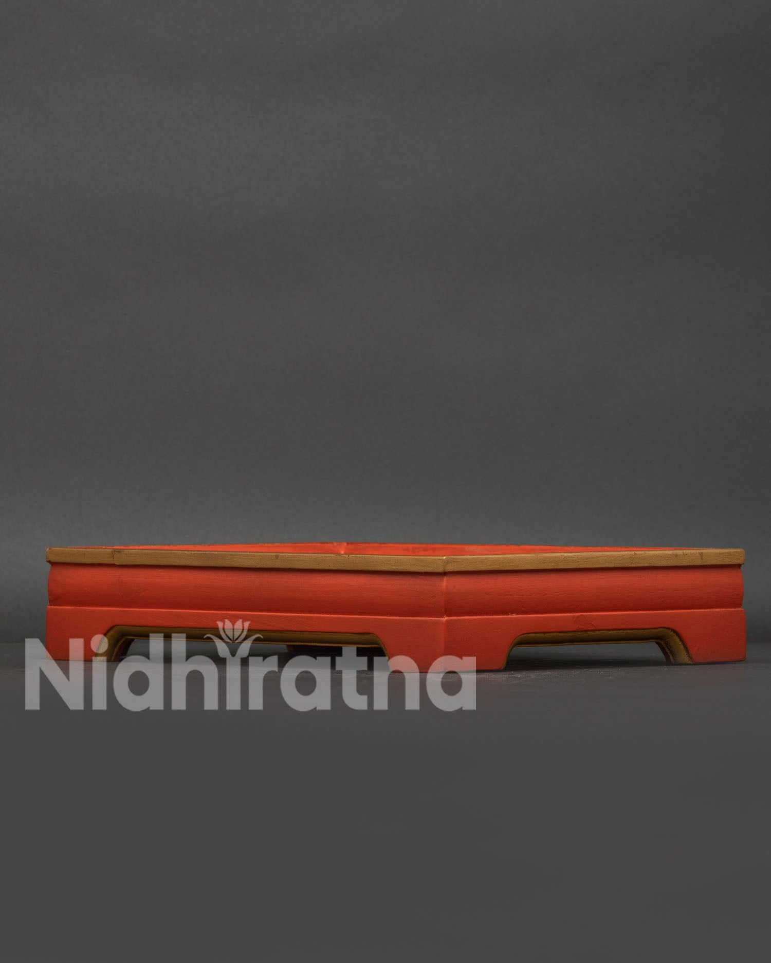 Newari hand-painted wooden offering tray with Buddhist auspicious symbol