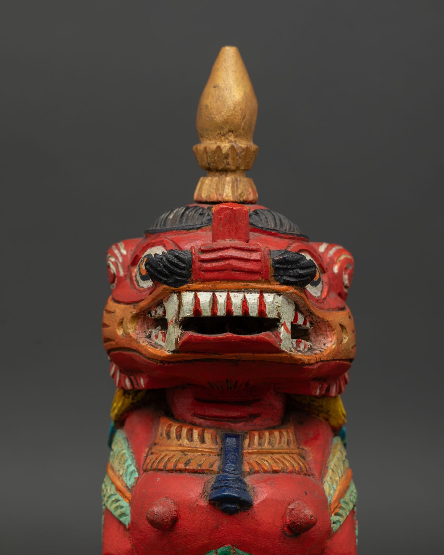 Newari handcrafted snow lion statues with rich hand painted details