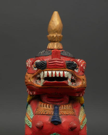 Newari handcrafted snow lion statues with rich hand painted details