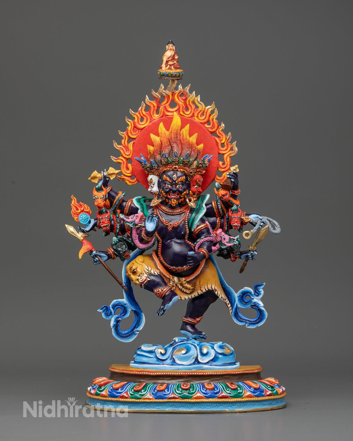 Newari handcrafted Ucchusma statue from Patan Nepal with Buddha halo.