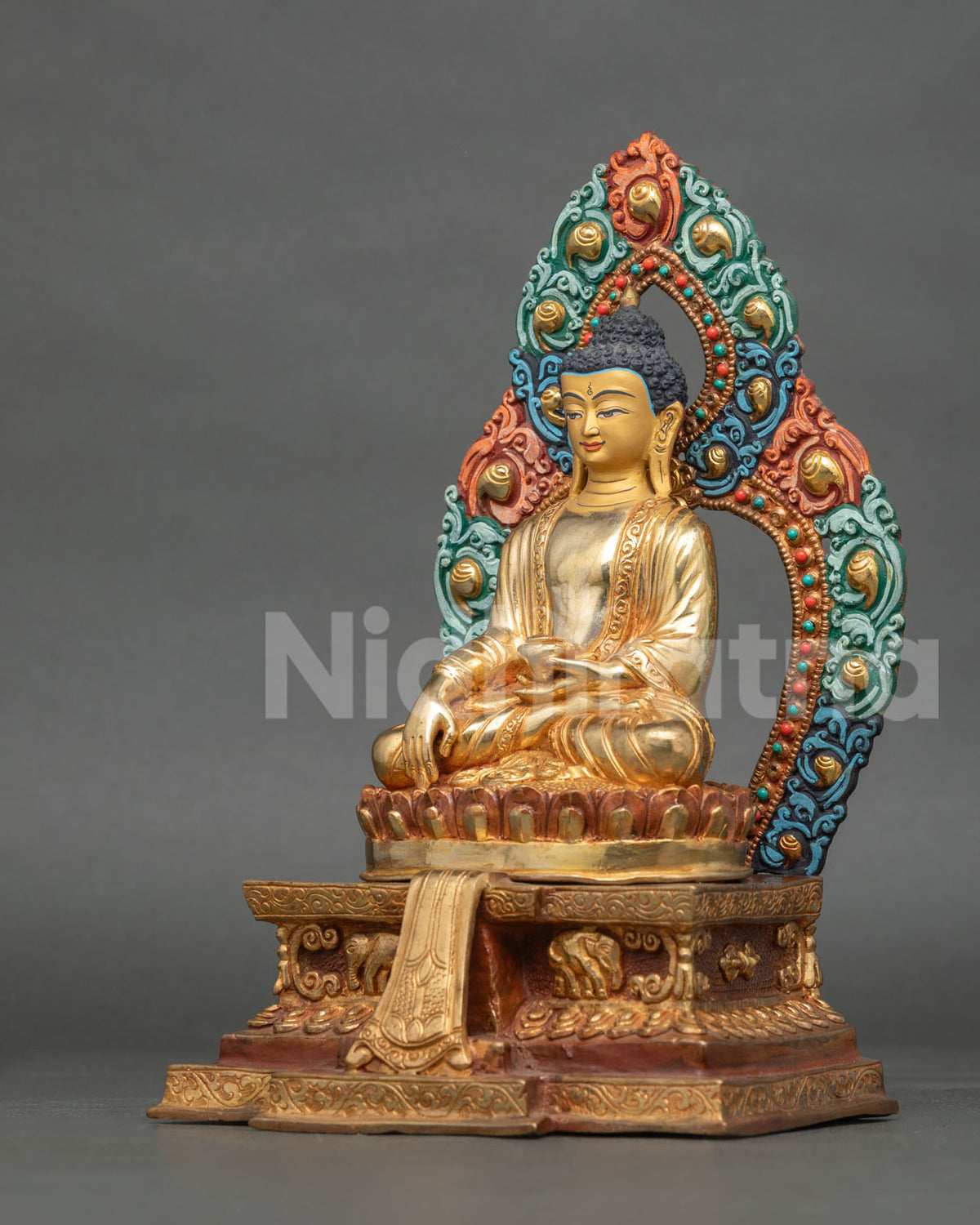 Newari Shakyamuni Buddha Statue from Patan Nepal with Intricate Robe Details