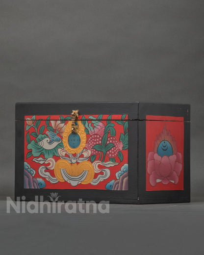 Newari Treasure Box from Patan Nepal with Intricate Solid Wood Craftsmanship.