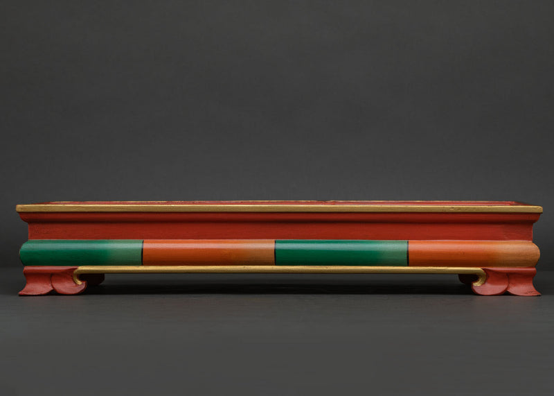 Newari wooden tray from Patan Nepal for Buddhist offerings and puja rituals.