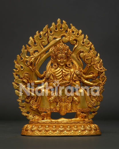 Nyatabhulu Ajima statue from Nepal with gold gilded copper and fierce tantric expression
