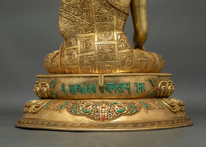 Ornamental Buddha base, hand-carved lotus petals, gold-gilded pedestal