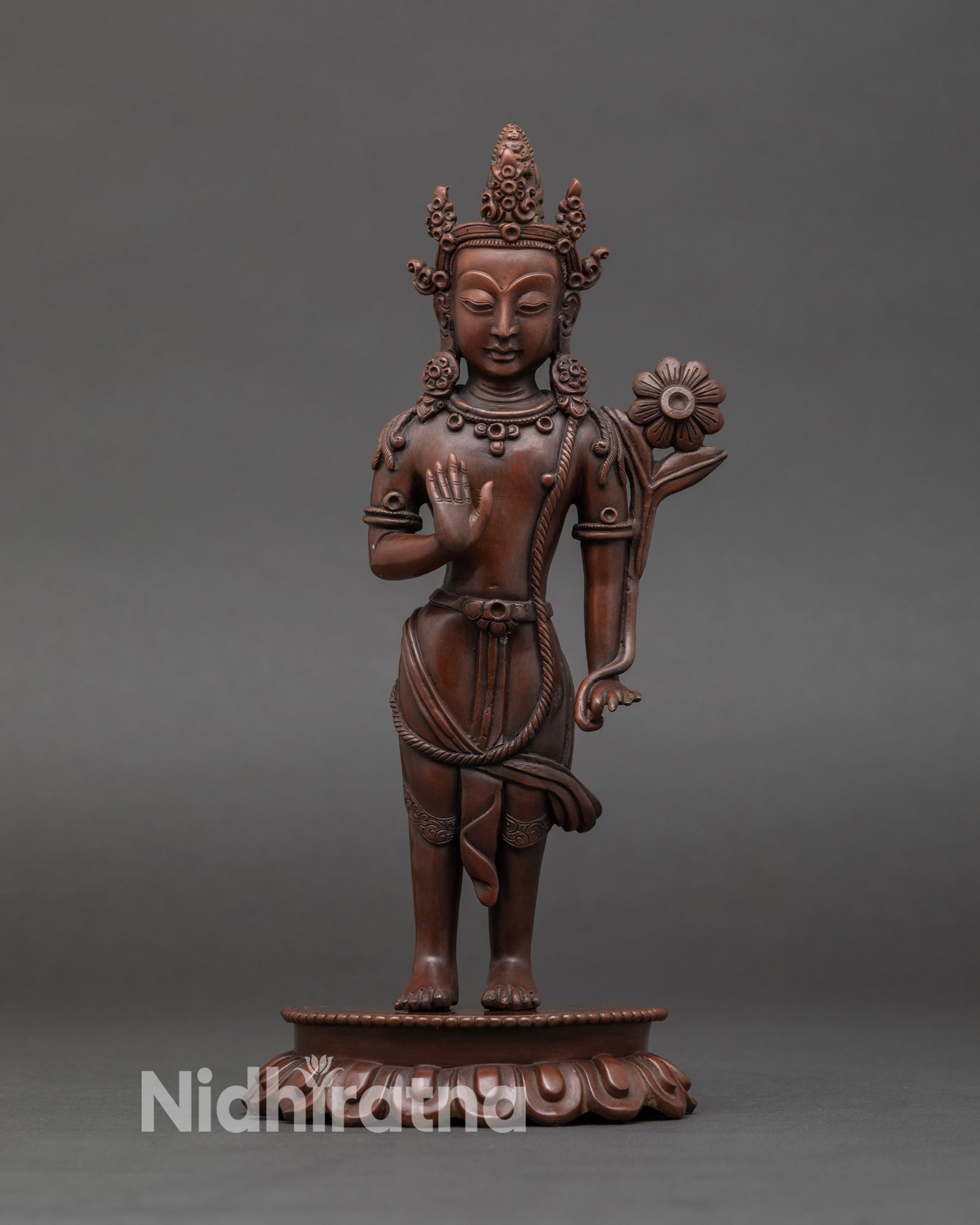 oxidized-avalokiteshvara-statue-front-view-nepalese-bodhisattva-compassion-copper-lotus
