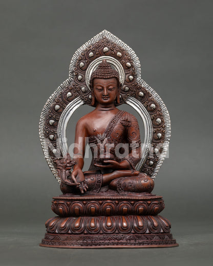 oxidized copper bhaisajyaguru medicine buddha statue with silver-plated halo