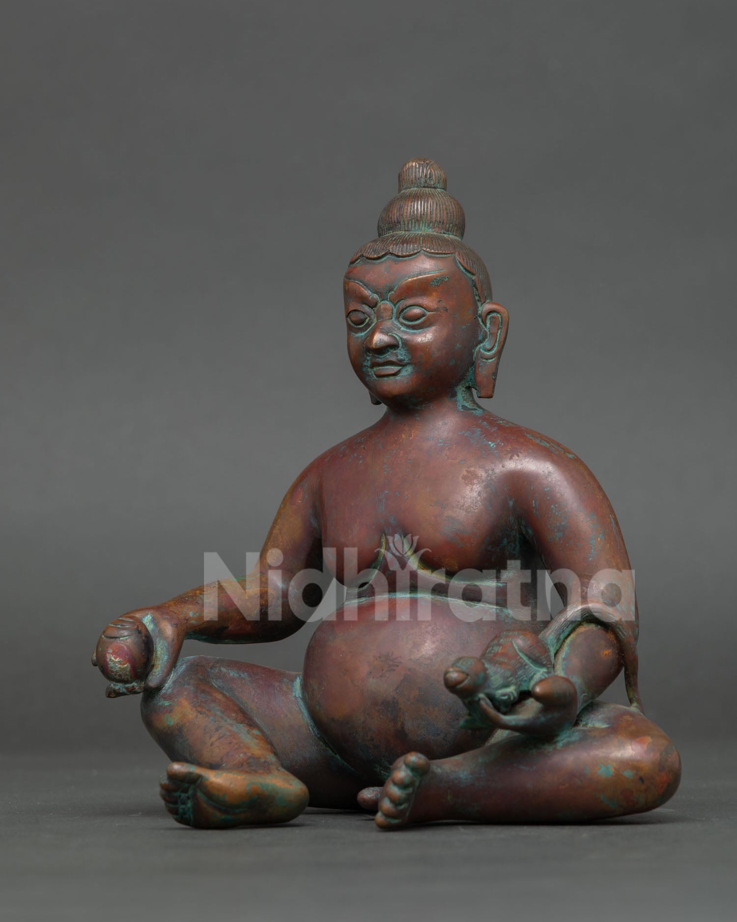oxidized copper dzambhala statue handmade buddhist wealth deity from nepal