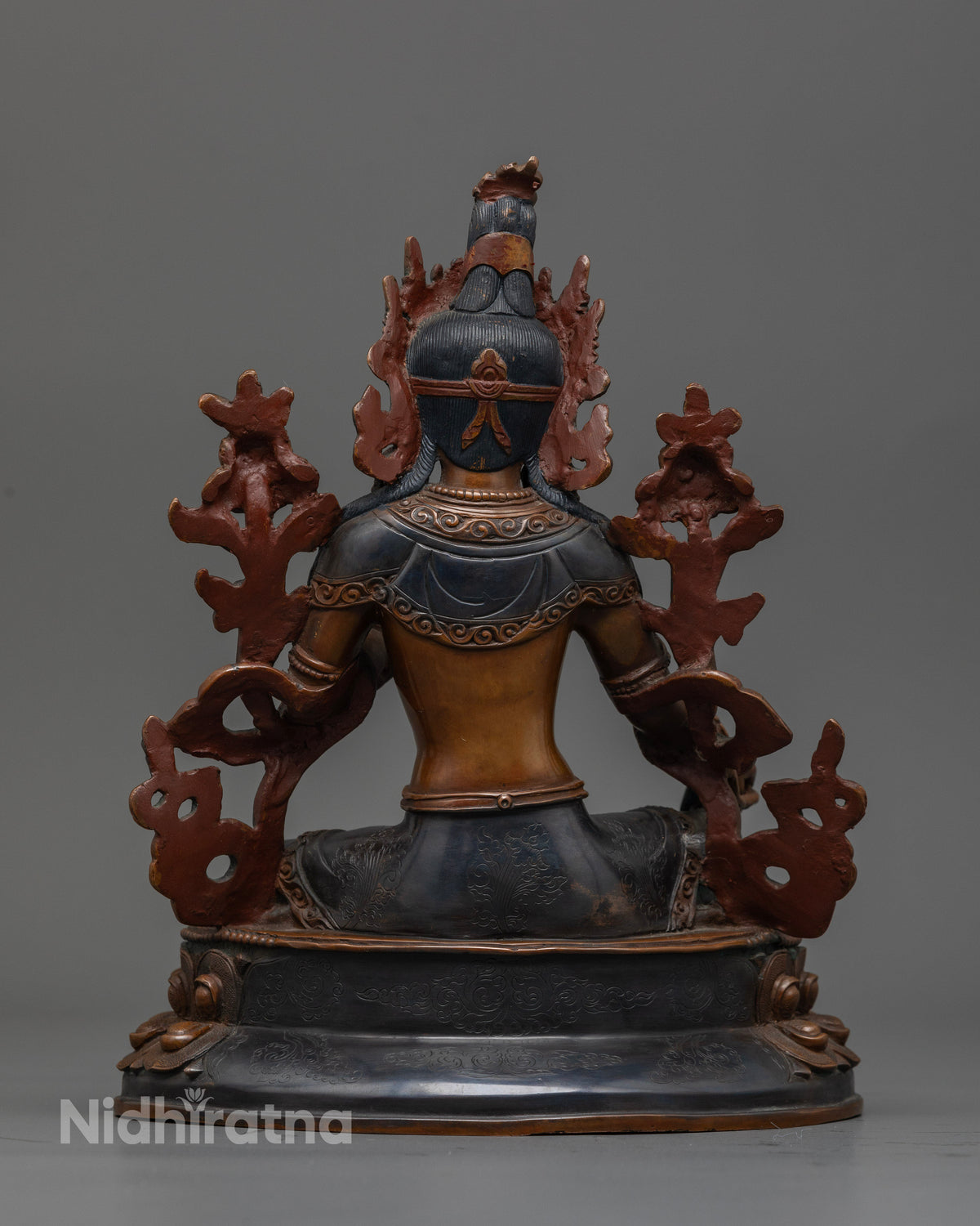 Oxidized copper Green Tara Statue for Buddhist altar meditation and spiritual practice