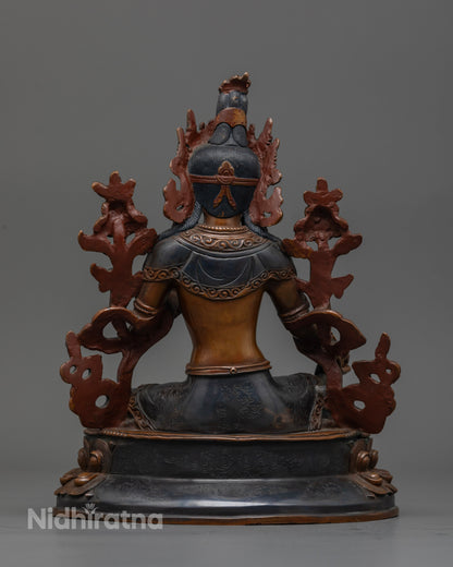 Oxidized copper Green Tara Statue for Buddhist altar meditation and spiritual practice