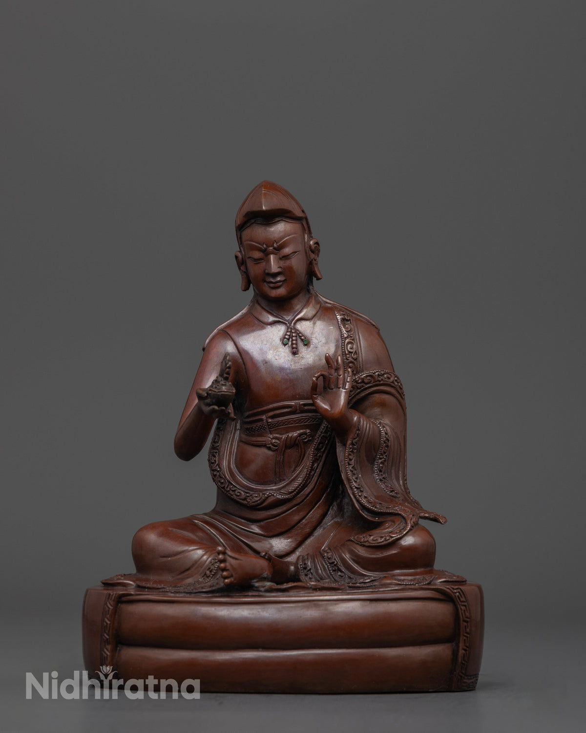 Oxidized Copper Guru Sangey Statue Set with Peaceful and Wrathful Buddhist Figures