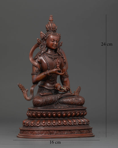 Oxidized copper Vajrasattva sculpture with intricate floral carvings