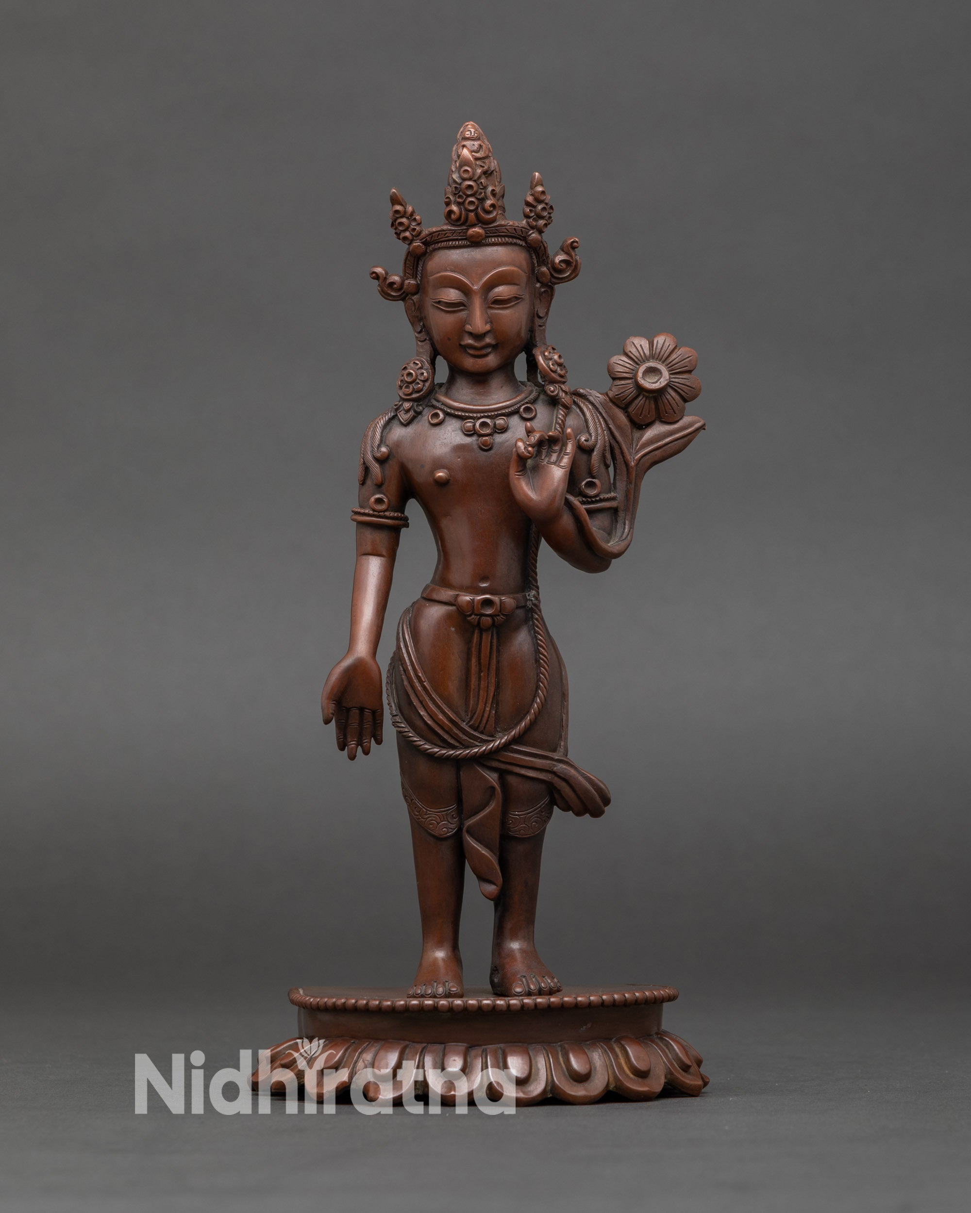 oxidized-padmapani-statue-front-view-nepalese-bodhisattva-compassion-copper-lotus