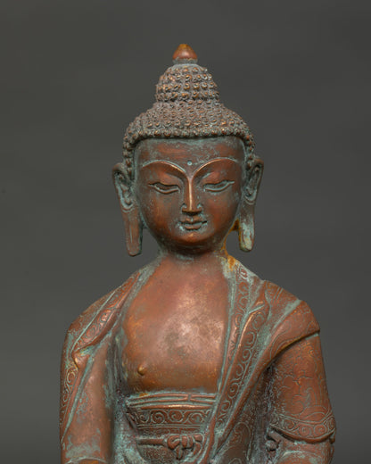 oxidized shakyamuni buddha statue regular close up handcrafted copper lost wax nepal