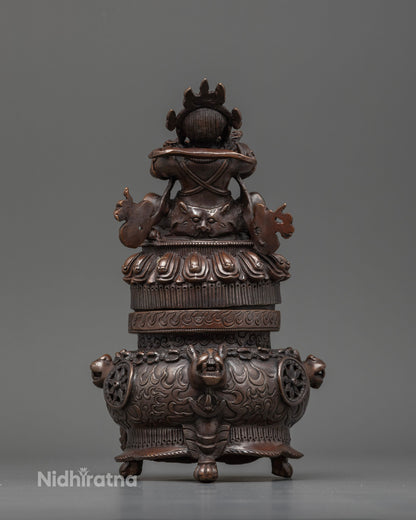 Oxidized Vajradaka Buddhist incense burner for spiritual purification meditation and Buddhist altar offerings