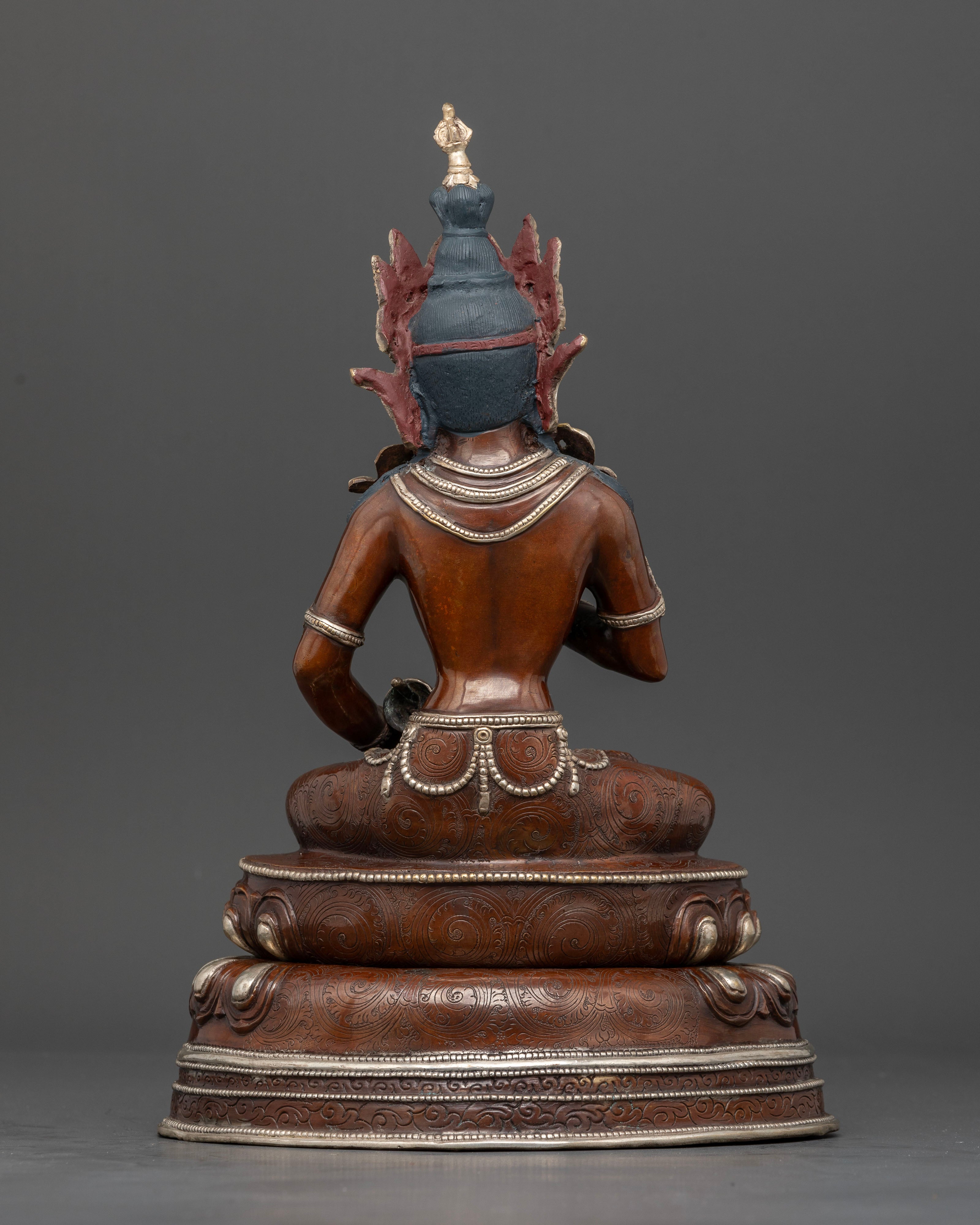 Oxidized Vajrasattva Statue back view revealing handcrafted copper details