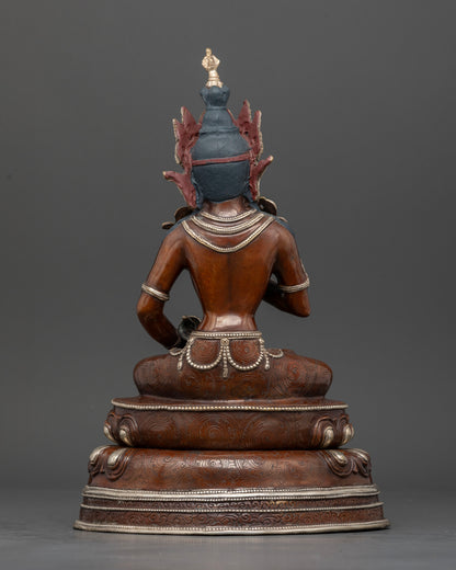 Oxidized Vajrasattva Statue back view revealing handcrafted copper details