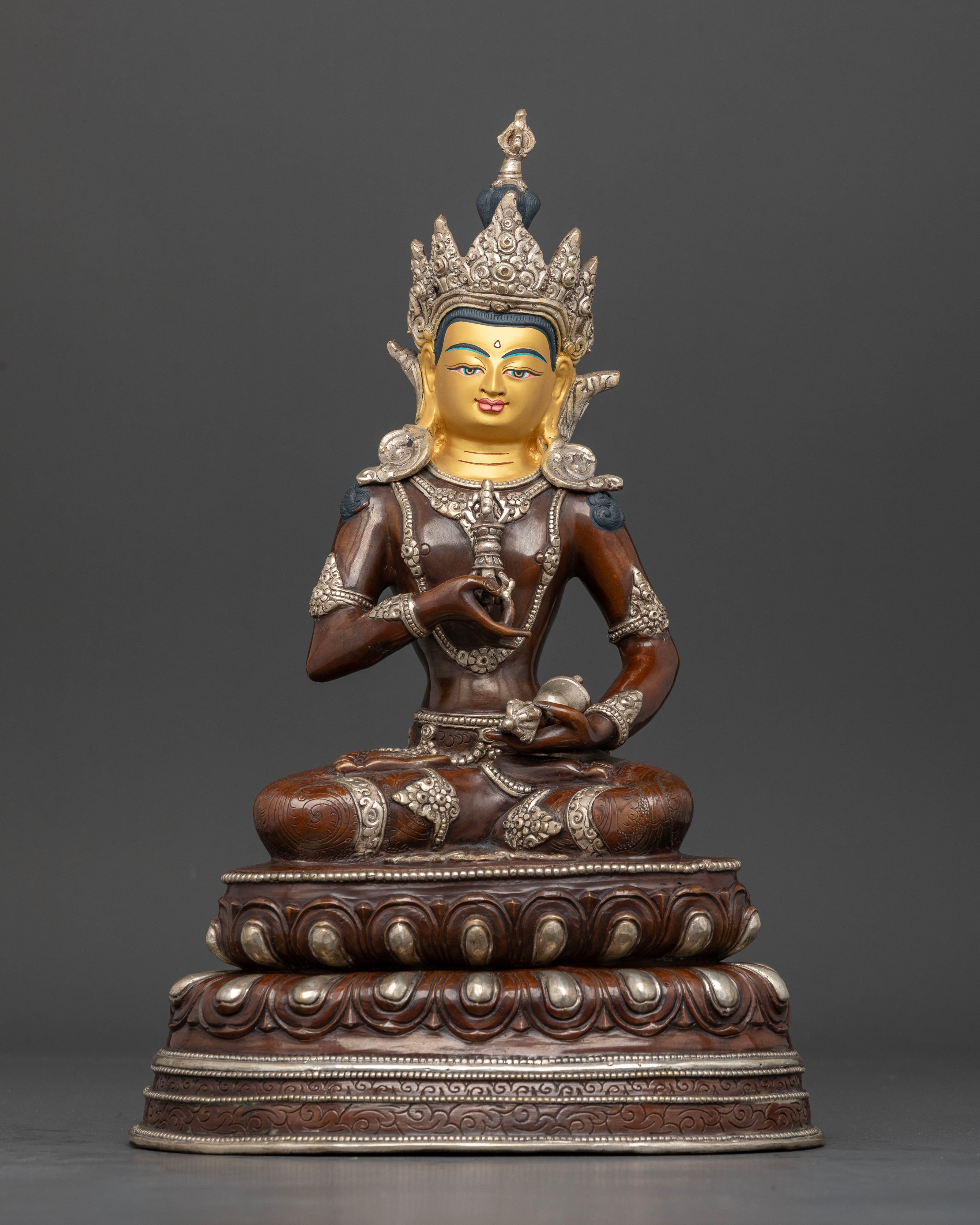 Oxidized Vajrasattva Statue front view handcrafted Nepal copper Buddhist sculpture