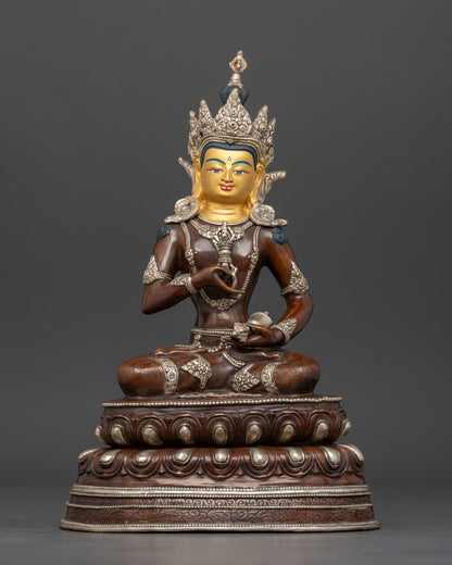 Oxidized Vajrasattva Statue front view handcrafted Nepal copper Buddhist sculpture