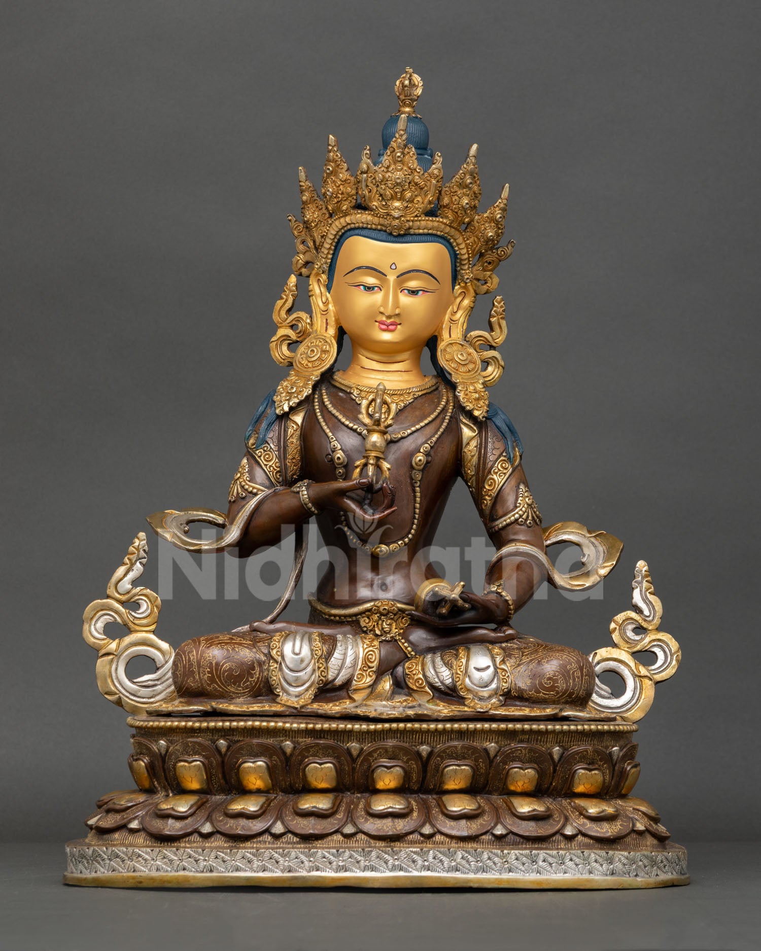 Oxidized Vajrasattva statue full view copper Himalayan Buddhist purification deity Nepal