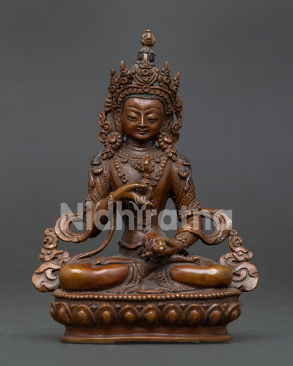Oxidized Vajrasattva statue handcrafted by Newari artisan in Patan Nepal.