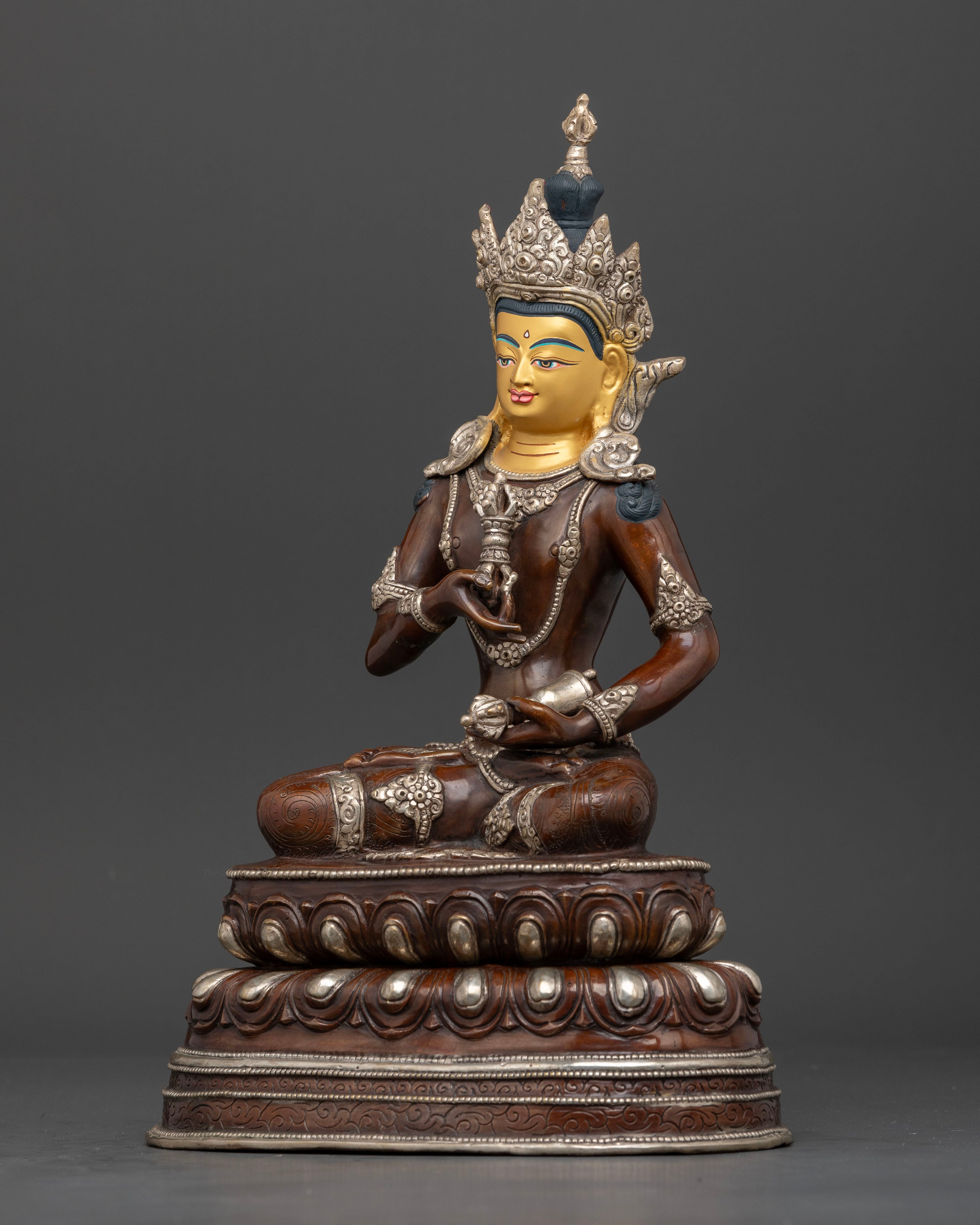 Oxidized Vajrasattva Statue left view side with traditional Buddhist artistry