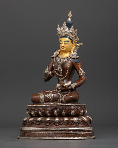 Oxidized Vajrasattva Statue left view side with traditional Buddhist artistry