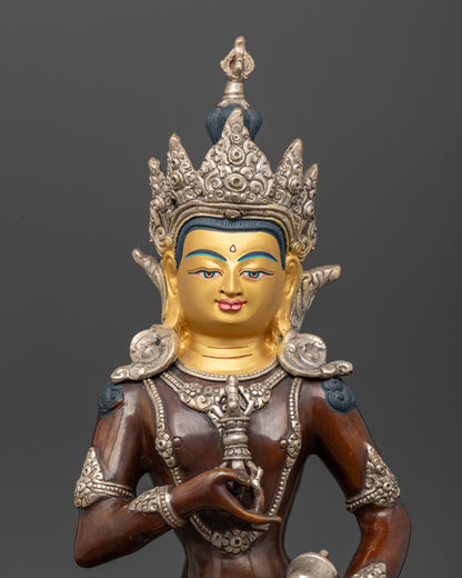 Oxidized Vajrasattva Statue regular close up with gold painted face details