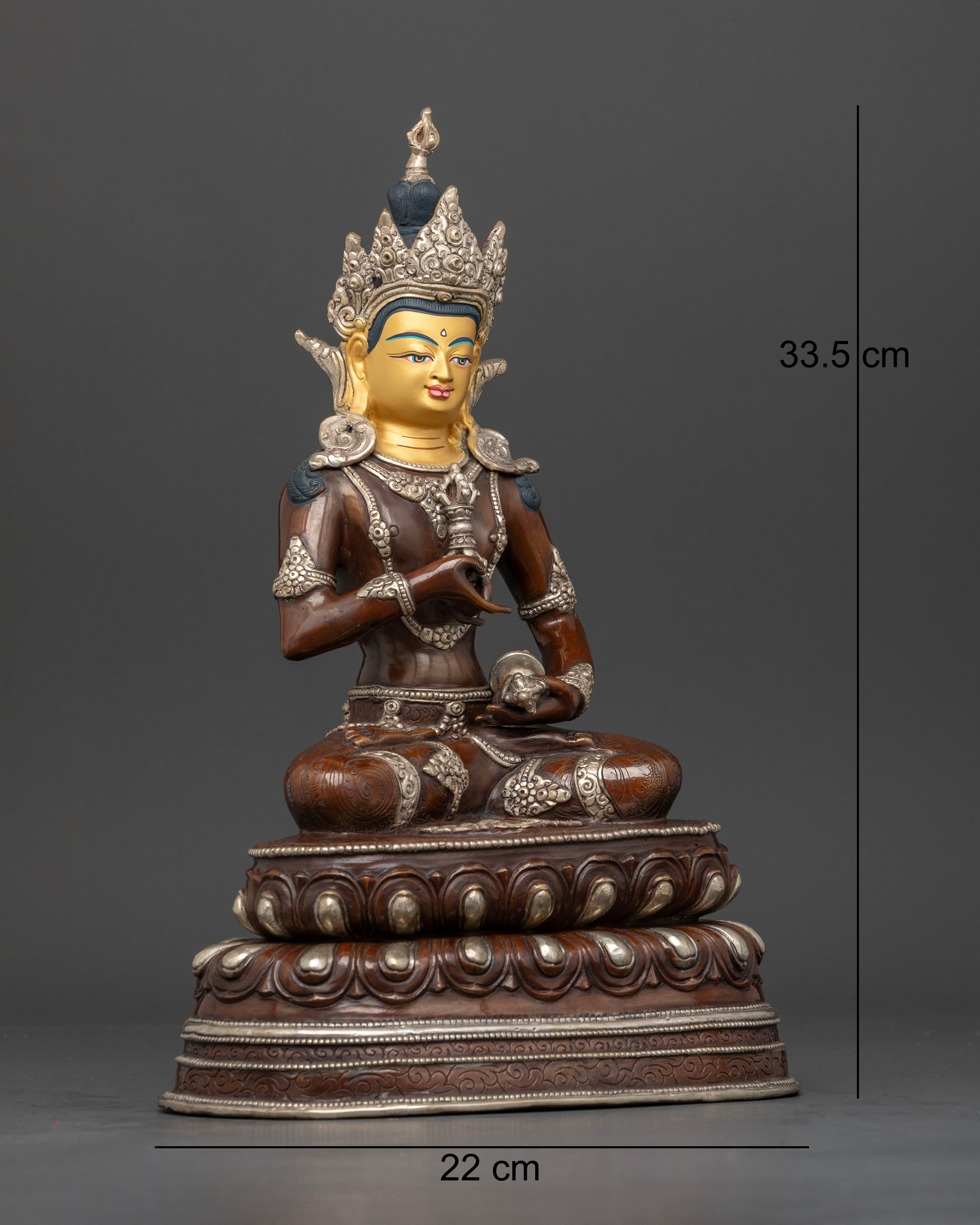 Oxidized Vajrasattva Statue right view side showing lotus pedestal craftsmanship