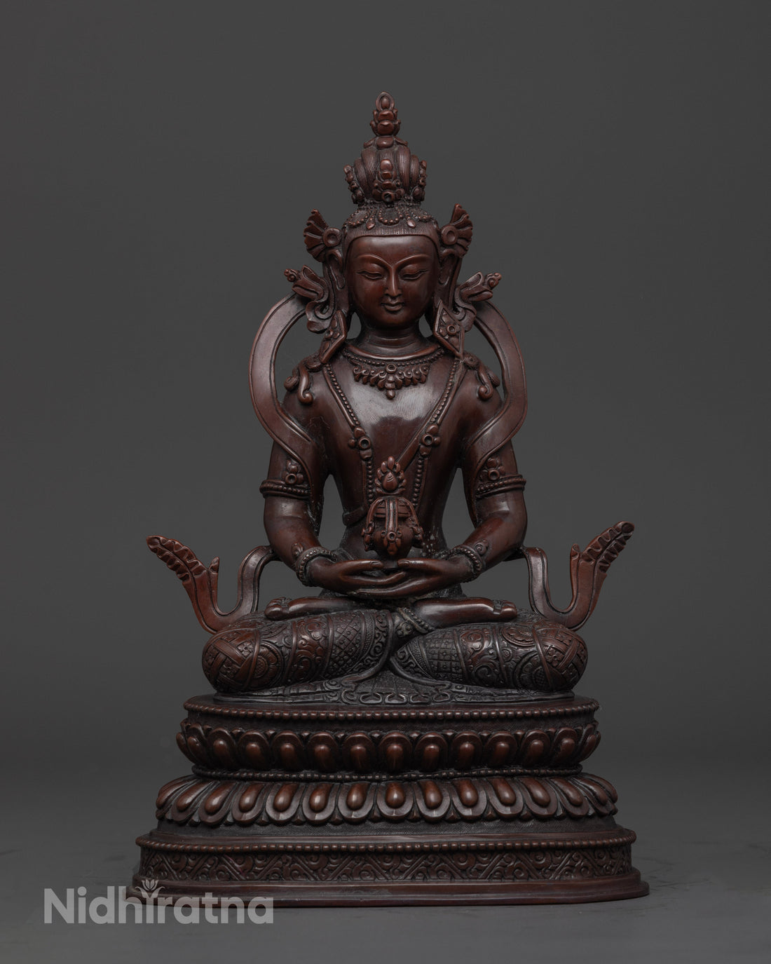 oxidized amitayus buddha statue