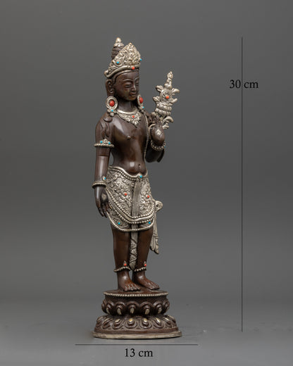 Padmapani  holding utpala flower with five jeweled crown.