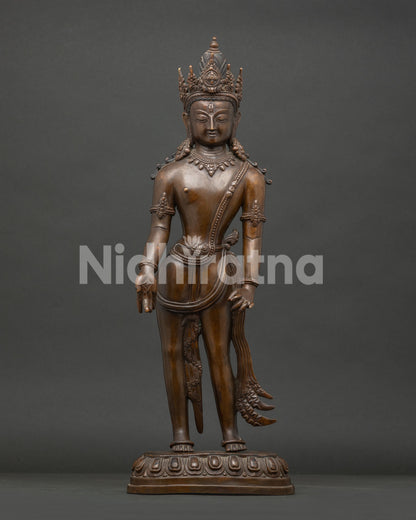 Padmapani statue from Nepal handcrafted by Newari artisans in copper with oxidized finish