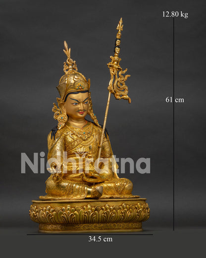 Padmasambhava Statue Holding Vajra and Kapala with Sacred Trident on Shoulder