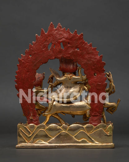 Palden Lhamo statue back view 24K gold fire-gilded copper craftsmanship