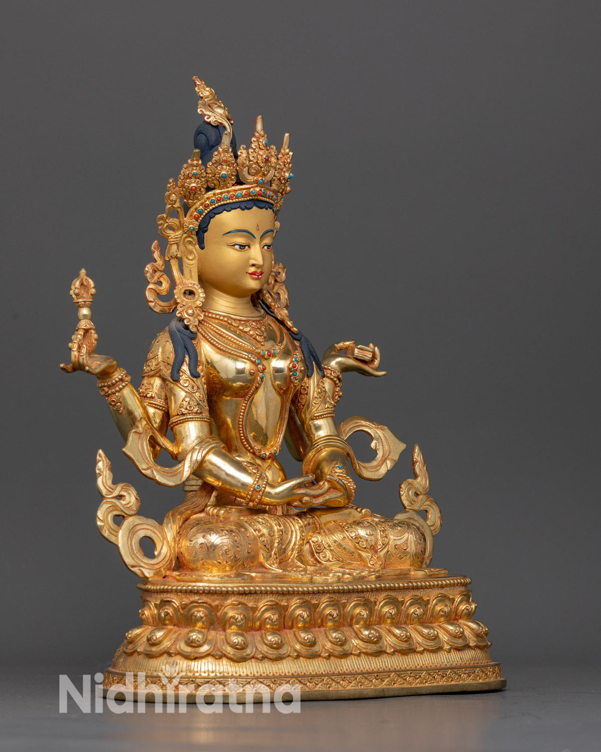 Prajnaparamita Buddhist Statue Holding Prajnaparamita Sutra and Vajra Seated on Double Lotus Pedestal