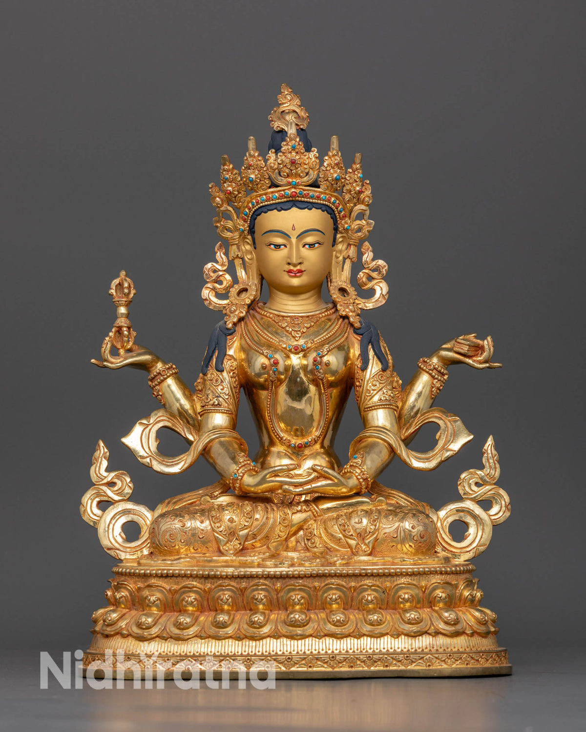 Prajnaparamita Statue with 24K Gold Gilding Buddhist Goddess of Transcendent Wisdom from Nepal