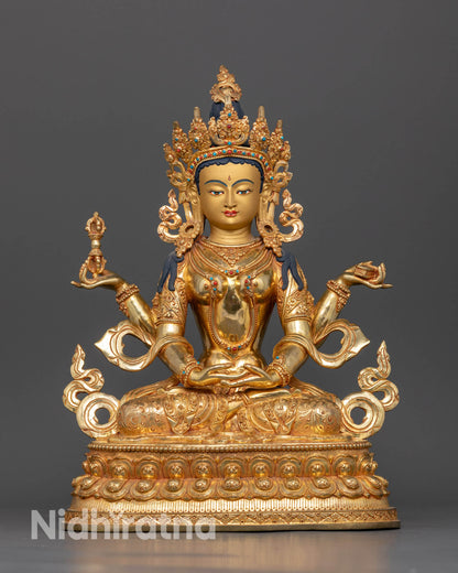 Prajnaparamita Statue with 24K Gold Gilding Buddhist Goddess of Transcendent Wisdom from Nepal