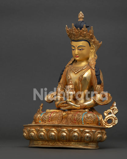 Premium Amitayus Buddha Detailed Left Side View with Five Jewel Crown.