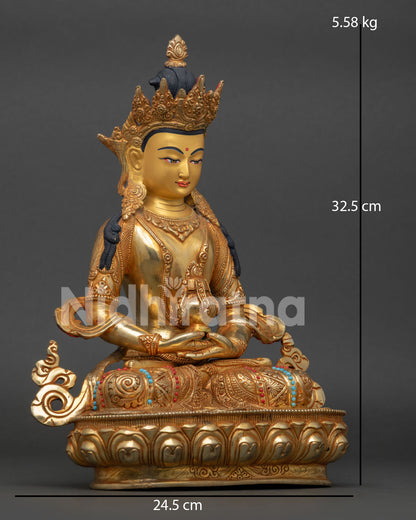 Premium Amitayus Buddha Detailed Right Side View with Longevity Vase.