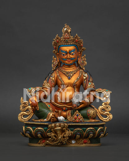 Premium Dzambhala Statue front view - handcrafted gold-gilded Buddhist wealth Buddha