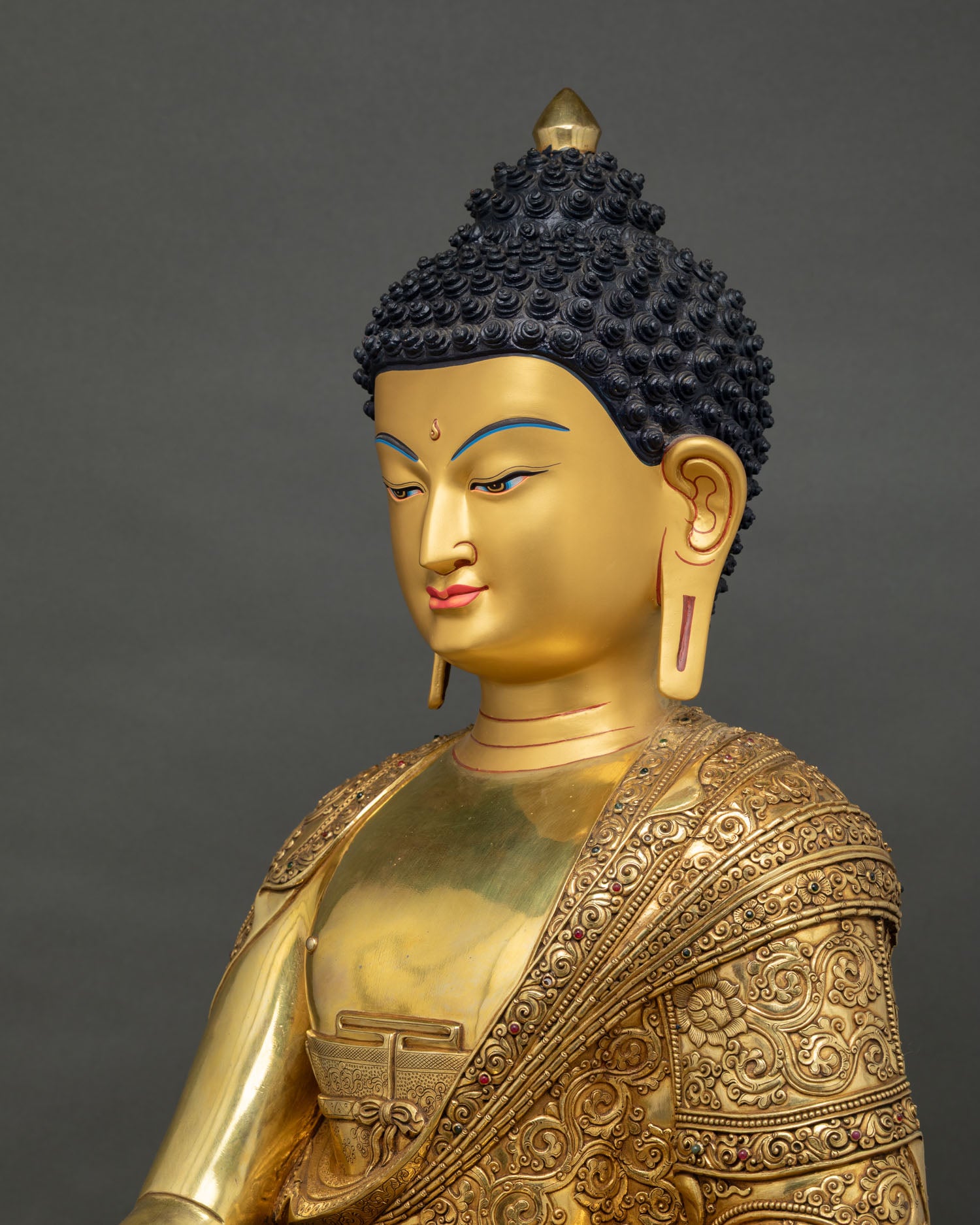 Premium Shakyamuni Buddha Statue Nepal: 78cm Copper Sculpture with Gold Fire-Gilding & Detailed Engraving