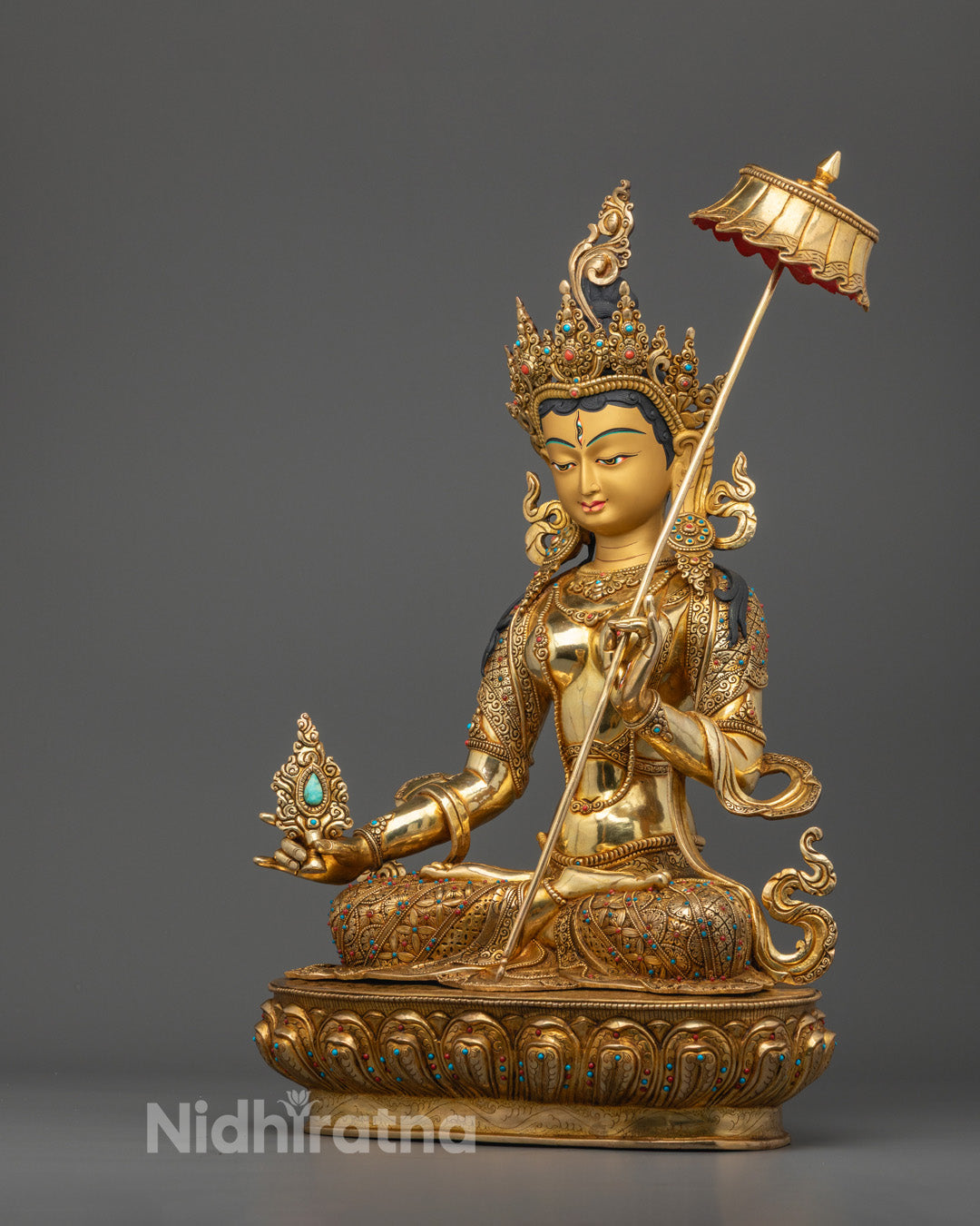 premium Sitatapatra Statue seated on lotus throne with sun disc and hollow mantra space for meditation