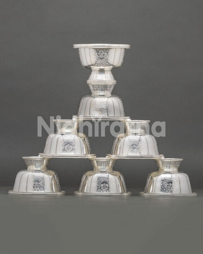Pure Silver Water Offering Bowl Set for Tibetan Buddhist Daily Altar Rituals