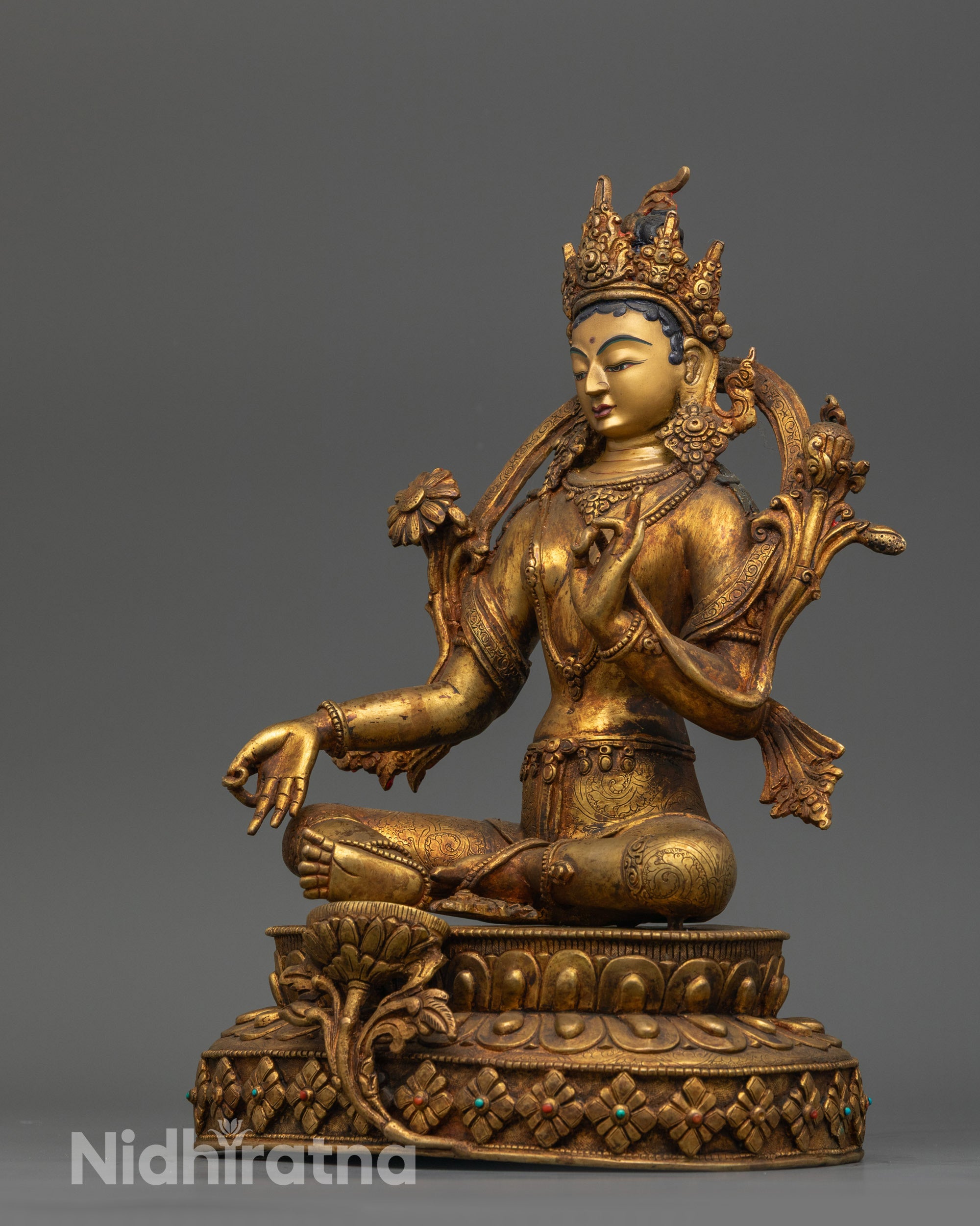 Antique Finish Green Tara Statue | Himalayan Buddhist Artwork of Nepal