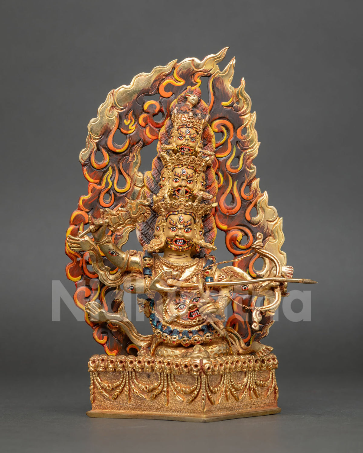 Rahula Ekajati and Dorje Legpa Buddhist protector statues with intricate repousse work
