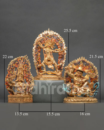 Rahula, Ekajati and Dorje Legpa statue set handcrafted by Newari artisans from Patan, Nepal